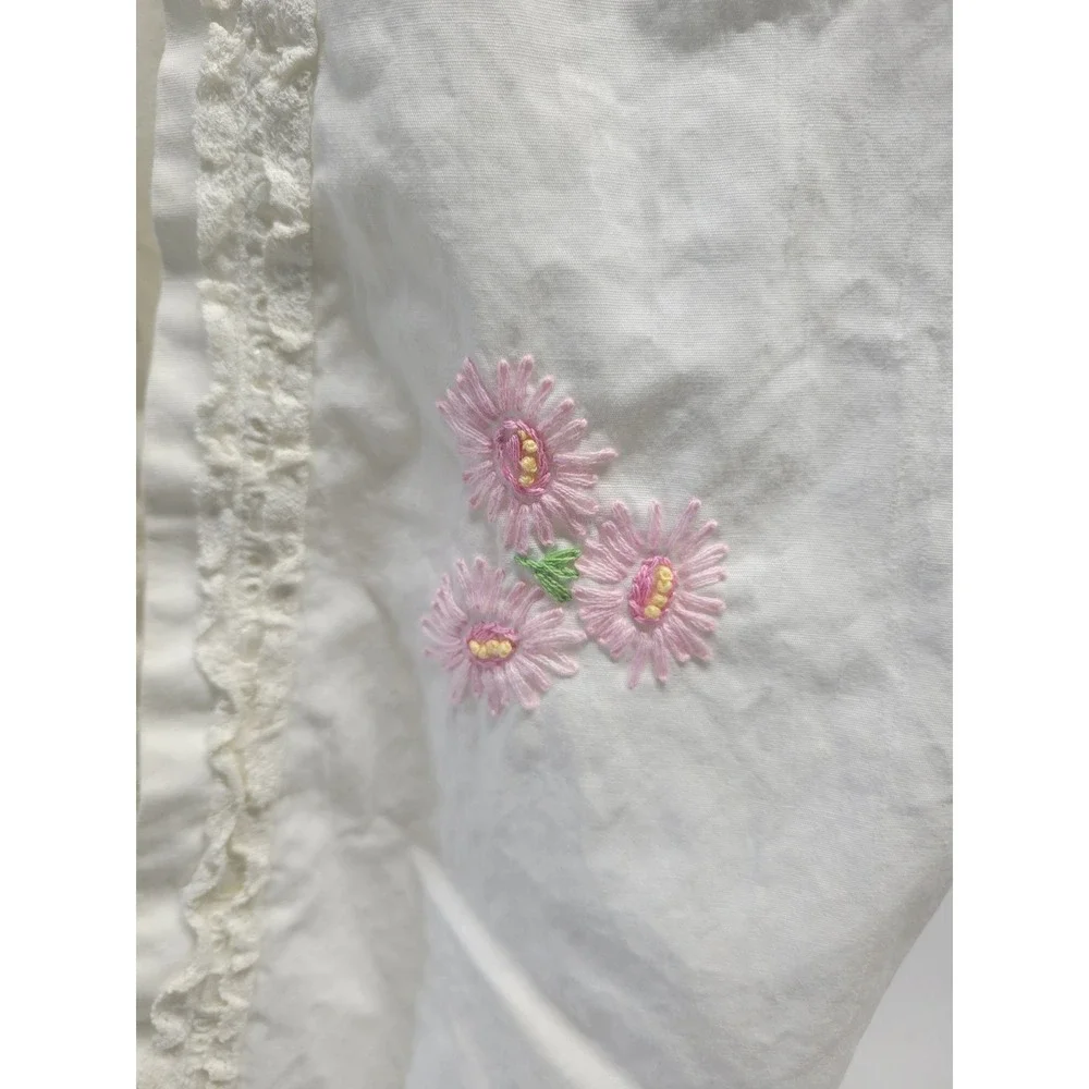 Vtg 70s Embroidered hanging diaper holder Puppy Kitten Floral